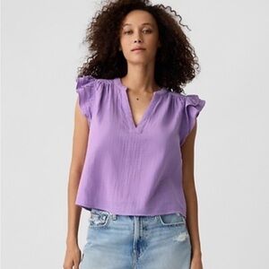 Gap Factory Gauze Splitneck Flutter Sleeve Top lilac purple surge Medium